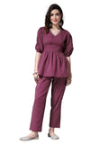 Stylum Women's Self Woven Kantha Cotton Co-Ord Set (WINEKATHACORD44_Wine, XXL)