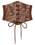 Scarlet Darkness Renaissance Corset Belt Wide Elastic Waist Belts For Women, Brown Floral, Large
