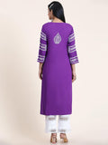 Anni Designer Women'S Rayon Blend Chikankari Embroidered Straight Kurta (Elevan-Begani_M_Purple_Medium),Purple,M,Rayon Blend,Regular,Kurta