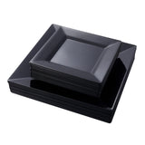 N9R 60 Pack Black Square Plastic Plates (9.5'' Dinner, 6.5'' Dessert/Salad) - Classic, Disposable, BPA Free, Reusable & Recyclab