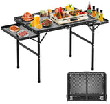 Folding Camping Table with 2 Extra Desktop, Height Adjustable Portable Grill Table, Metal Outdoor Grill Table for Outside, Campi