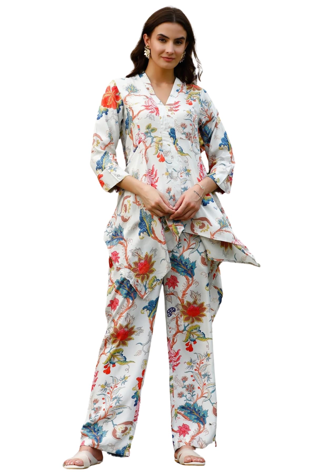 Leriya Fashion Women Ethnic Kurta Set | Rayon Co-Ord Set | Fancy Pajama Set | Pack of 2 | Floral Printed Top & Pant Set | Full P