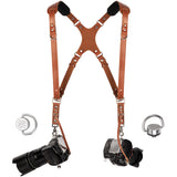 Camera Harness for 2 Cameras Slim Dual Shoulder Leather Camera Strap Camera Straps for Photographers with Safety Tether Adju