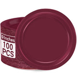 QZYL 100 PCS Disposable Plates, Burgundy Paper Plates, 9 Sturdy Paper Plates Round Dinner Plates Hot Cold Food Tableware Bulk fo