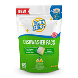 Lemi Shine Natural Dishwasher Detergent Pacs with Dishwasher Cleaner Pouch Eco Friendly Cleaning Supplies 31.8 oz (65 Count)