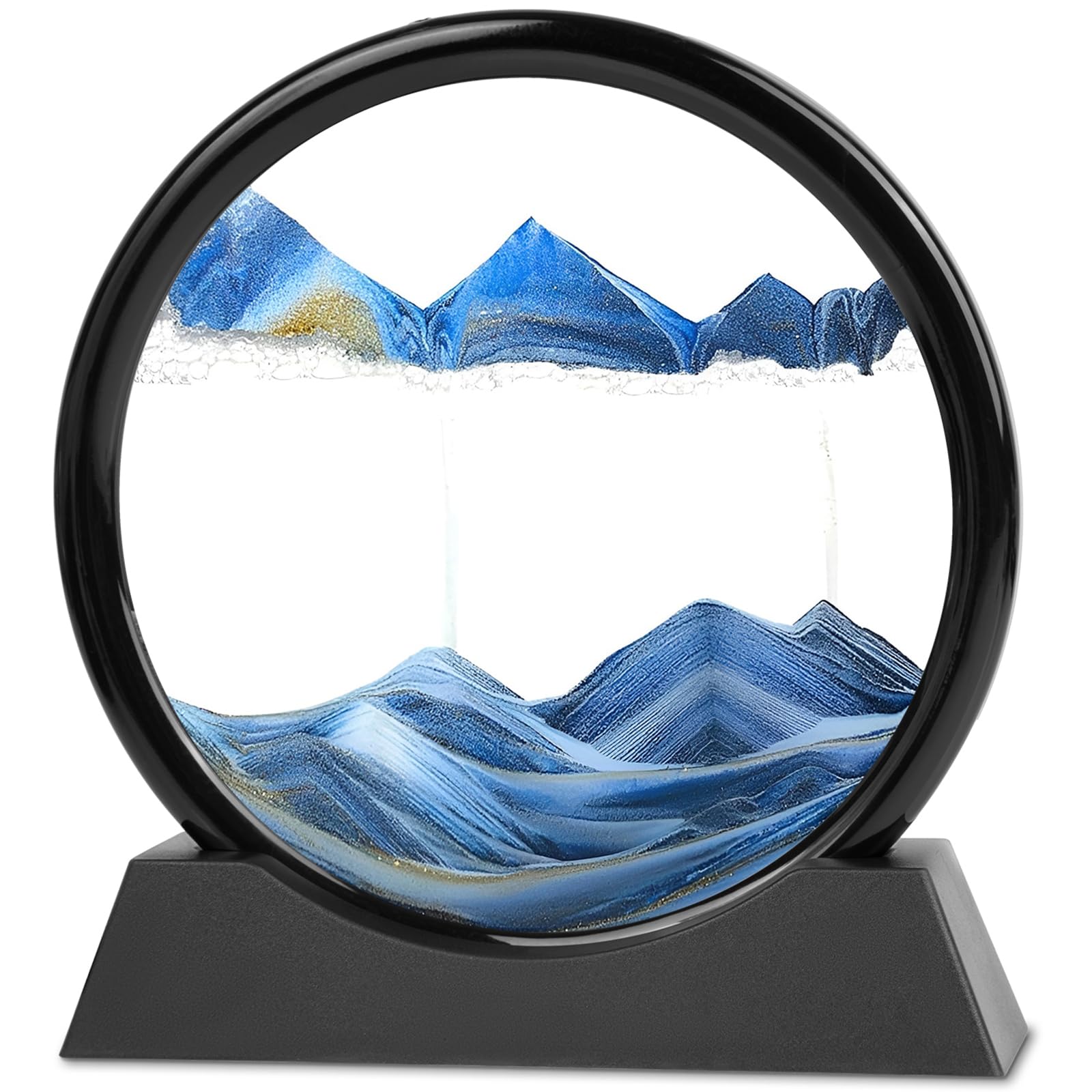 Moving Sand Art, 3D Liquid Motion Deep Sea Sandscape Color Quicksand Decor, Round Glass Flowing Circle Sand Art Sandscapes Pictu