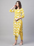 Gosriki Women'S Cotton Blend Printed Straight Kurta With Pant (Pustak Yellow-Gs_S_Begani_Small),Yellow,,B0D9WF37J5