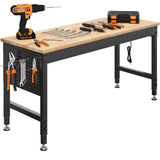 CAMMOO 60 Adjustable Heavy Duty Workbench, 2000 LBS Load Capacity Rubber Wood Work Table with Pegboard, Power Outlets, Work Benc