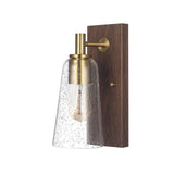 GLOBE Electric 65000051 1-Light Wall Sconce, Dark Wood Toned, Matte Brass Accents, Seeded Glass Shade, E26 Base Socket, Lights f