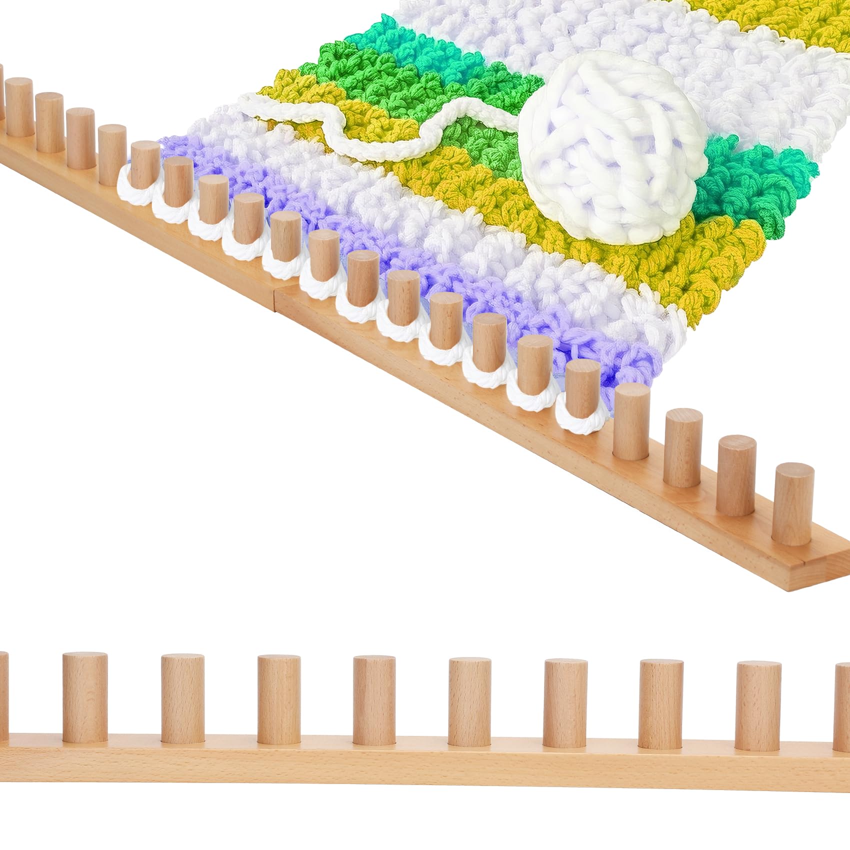 Sienson 52 Chunky Knitting Loom for Blanket Making - Foldable Wood Frame, Portable DIY Hand Knitting Kit for Beginners, Reusable