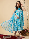 Anni Designer Women'S Cotton Blend Floral Regular Kurta With Pant & Dupatta (Kalishta Sky Blue-Nw Medium),Sky Blue,M,,,
