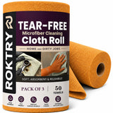 ROKTRY 3 ROLL, 50 Sheets Microfiber Cleaning Cloths RollLint Free 30000 Washable Towels10X Cheaper Than Paper Kitchen Towel Ro