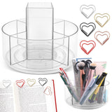 Kryslanix Acrylic Rotating Pencil Holder for Desk & 10pcs Paper Clips