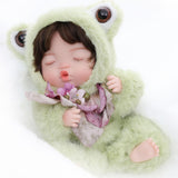 Reborn Baby Doll 10 Inch - Realistic Vinyl Sleeping Girl in Soft Green Frog Outfit - Comfort Doll Gift for Girls & Collectors