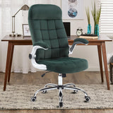 REFICCER High Back Fabric Office Chair, Velvet Executive Desk Chair with Flip-Up Arms, Ergonomic Office Chairs with Lumbar Suppo