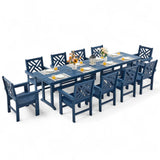 AXMOLM 12 Piece HDPE Outdoor Dining Set for 10, Patio HDPE Furniture Set with 2 Table and Umbrella Hole, Outdoor Table and Chair