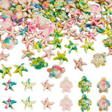 SUNNYCLUE 1 Box 120Pcs 6 Styles Starfish Bead Turquoise Turtle Beads Bulk Colorful Pink Green Summer Ocean Sea Animal Loose Spac