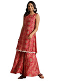 Libas Womens Printed Silk Blend Straight Kurta With Palazzos