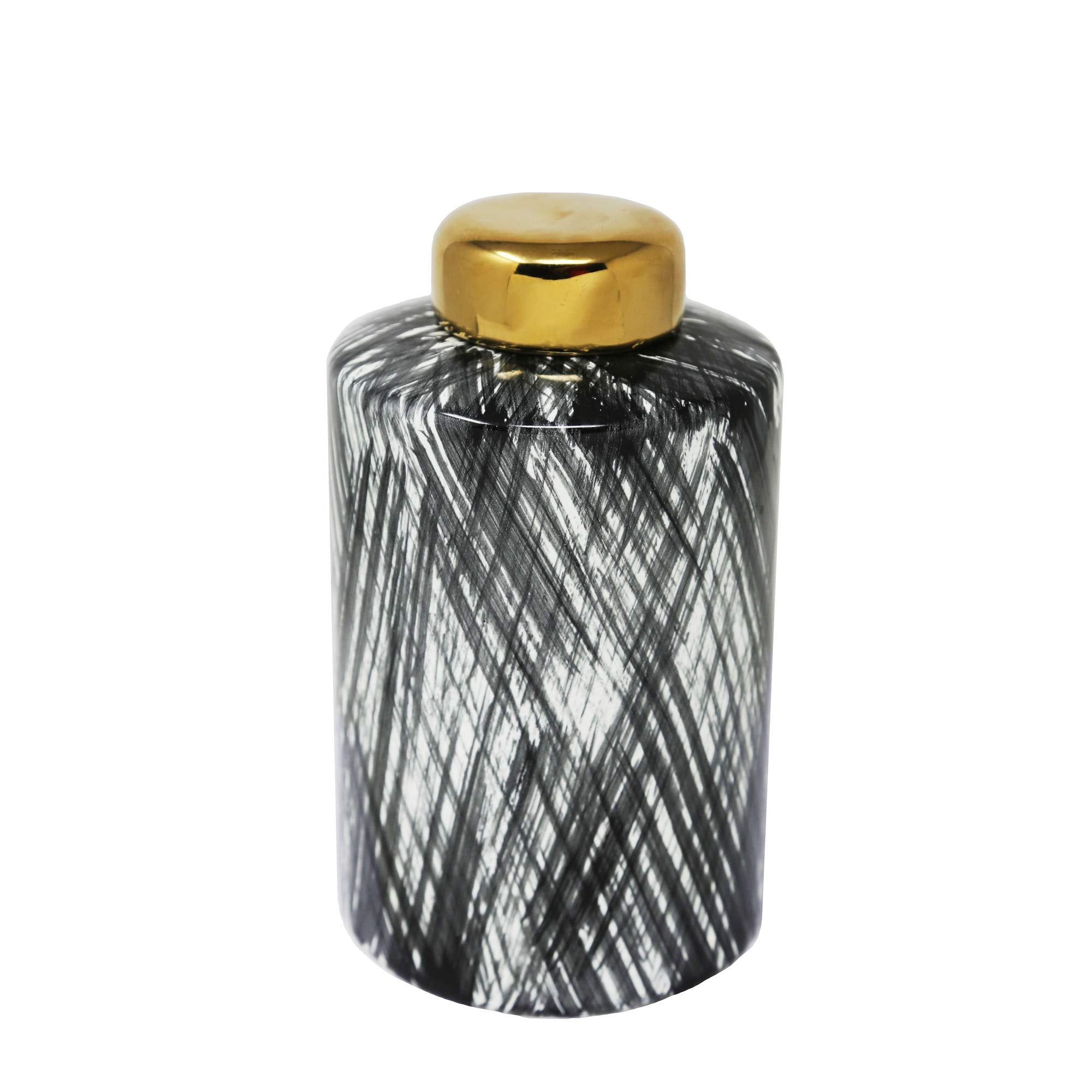 10'' Ceramic Ginger Jar - Contemporary Black And White Decorative Jar Accent - Home Or Office Table Decor - Kitchen Canister Sto