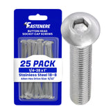 1/4-28 x 1 Button Head Socket Cap Screws, Allen Socket Drive, Stainless Steel 18-8, Full Thread, Bright Finish, Machine Thread