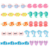 SUNNYCLUE 100Pcs 10 Styles Ocean Resin Animal Cabochons Large Shell Sea Horse Lobster Dolphin Cabochon Resin Flatback Beads Summ