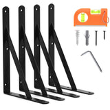 4-Pack 11 Inch Heavy Duty Shelf Brackets, Large Floating Wall Bracket for Garage Storage Shelves, Black Powder-Coated Finish, Lo