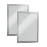 Durable Duraframe Self-Adhesive Sign Holder - Letter-Size 8.5 x 11 Inch - Silver Magnetic Frame - Pack of 2