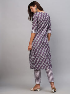 Gosriki Women'S Cotton Blend Printed Straight Kurta With Pant (Funnu New01 Purple_Xl-Gs_Purple_X-Large),Purple,,B0BS1C4LTB