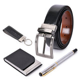 Urbanity 4In1 Corporate Gift Set | MenS Leather Wallet Belt Key Ring Pen Combo (Black)