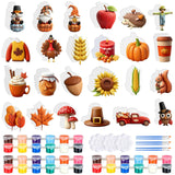 24 Sets Fall DIY Painting Kit with Unpainted Ceramic Thanksgiving Painting Craft of Turkeys, Pumpkins, Maple Leaves, Acorns Corn