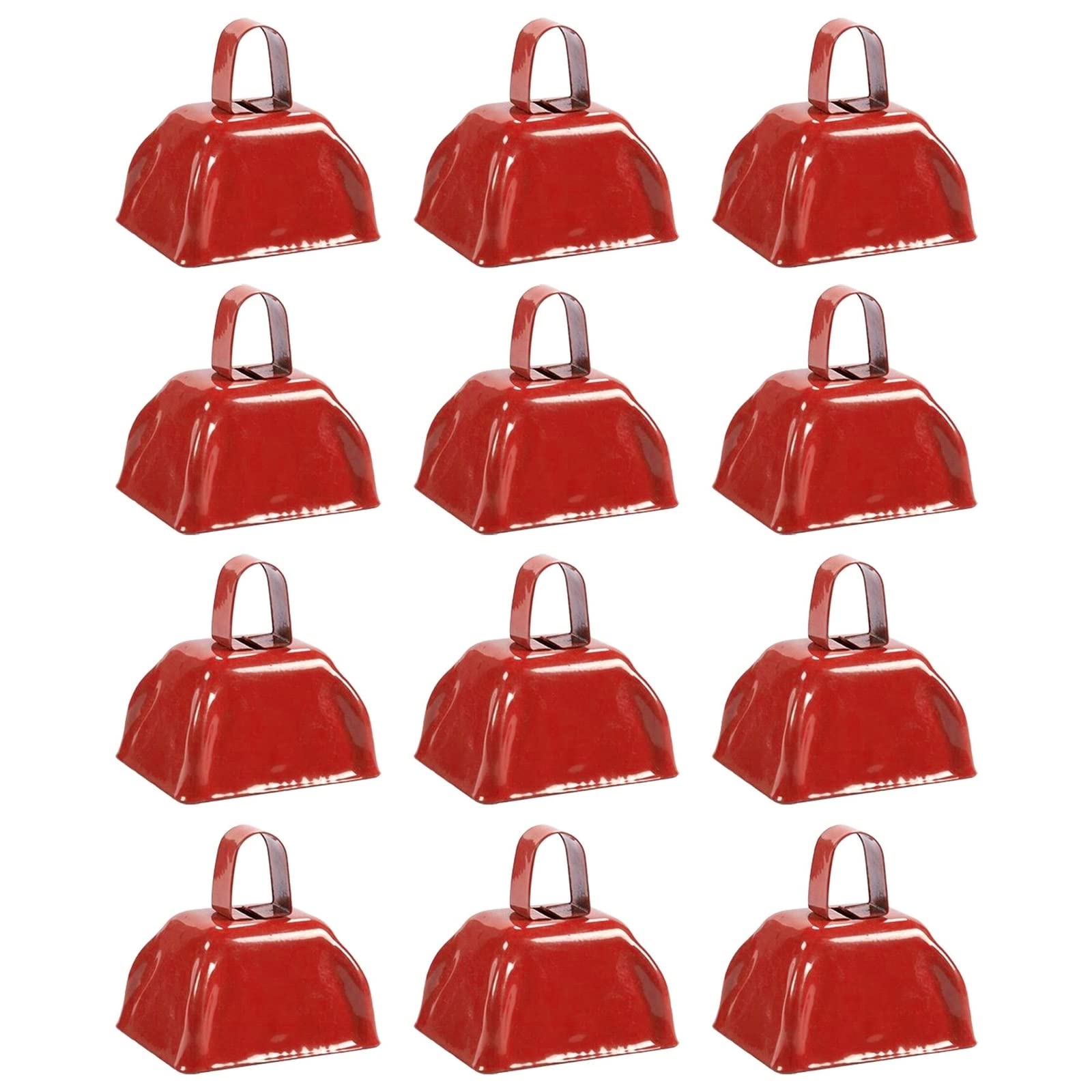 12-Pack Red Cow Bells Noise Makers with Handle, Hand Percussion Cowbells for Sporting Events, Football Games, Graduation Ceremon