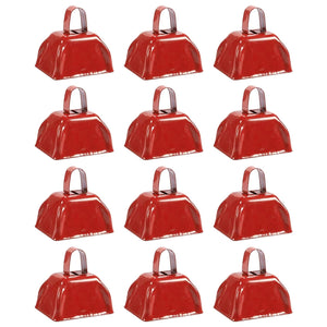 12-Pack Red Cow Bells Noise Makers with Handle, Hand Percussion Cowbells for Sporting Events, Football Games, Graduation Ceremon