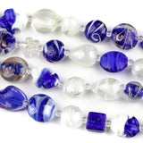 Cherry Blossom Beads Handmade Lampwork Glass Cobalt Blue and White Mixed Beads - Bulk 4 Assorted 8-Inch Strands