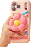 TUFTA Cute 3D Flower Phone Case for iPhone 17 Pro Max - Retractable Stand & Grip with Floral Design - Girly Aesthetic Kawaii Sof