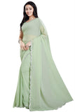 RANI SAAHIBA Women's Mirror Embroidered Chiffon Saree Without Blouse (SKR11714_Pista Green)