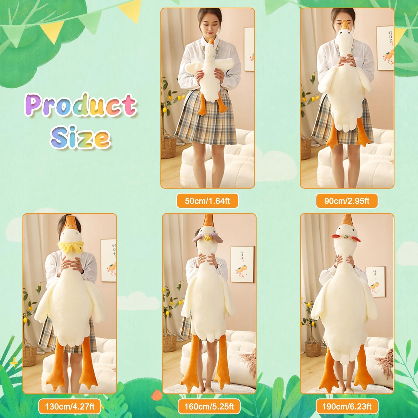 CottonStar Goose Stuffed Animal 51 Inch Plush Doll Toy, Cute Duck Plush Cushion Soft Huge Plushies Pillow, Gift for Kids and Fri