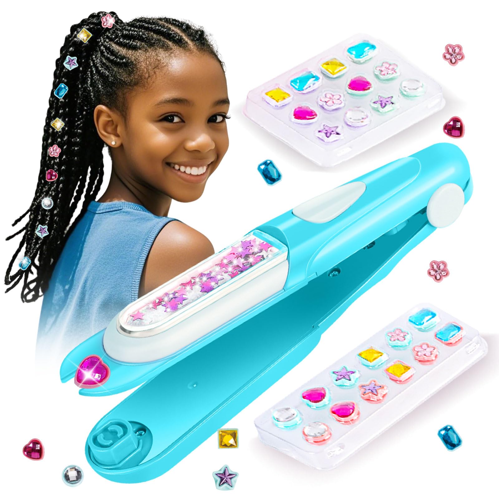 kidzkube Kids Hair Gem Stamper Kit, Quick Gems Hair Jeweler, Bling Hair Jewels for Girls Toys, Hair Styling Tool with Reusable S