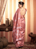 Satrani Women'S Silk Blend Banarasi Jacquard Saree With Unstitched Blouse Piece (3882S197N_Dusty Rose Pink3)