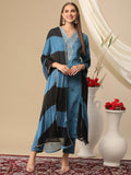 Anni Designer Women'S Cotton Blend Printed Straight Kurta With Pant & Dupatta (Suhana Blue_S_Blue_Small),Blue,S,,,