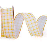 LaRibbons Gingham Burlap Ribbon Wired 1 1/2 Inch x 10 Yards, Yellow Check Plaid Ribbon for Wreaths, Gift Wrapping, Bows, Flower 