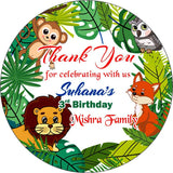 Deep Print Mart Birthday Thank You Stickers for Return Gift 60 Pcs Customized Birthday Party Jungle Forest Animal Theme Sticker