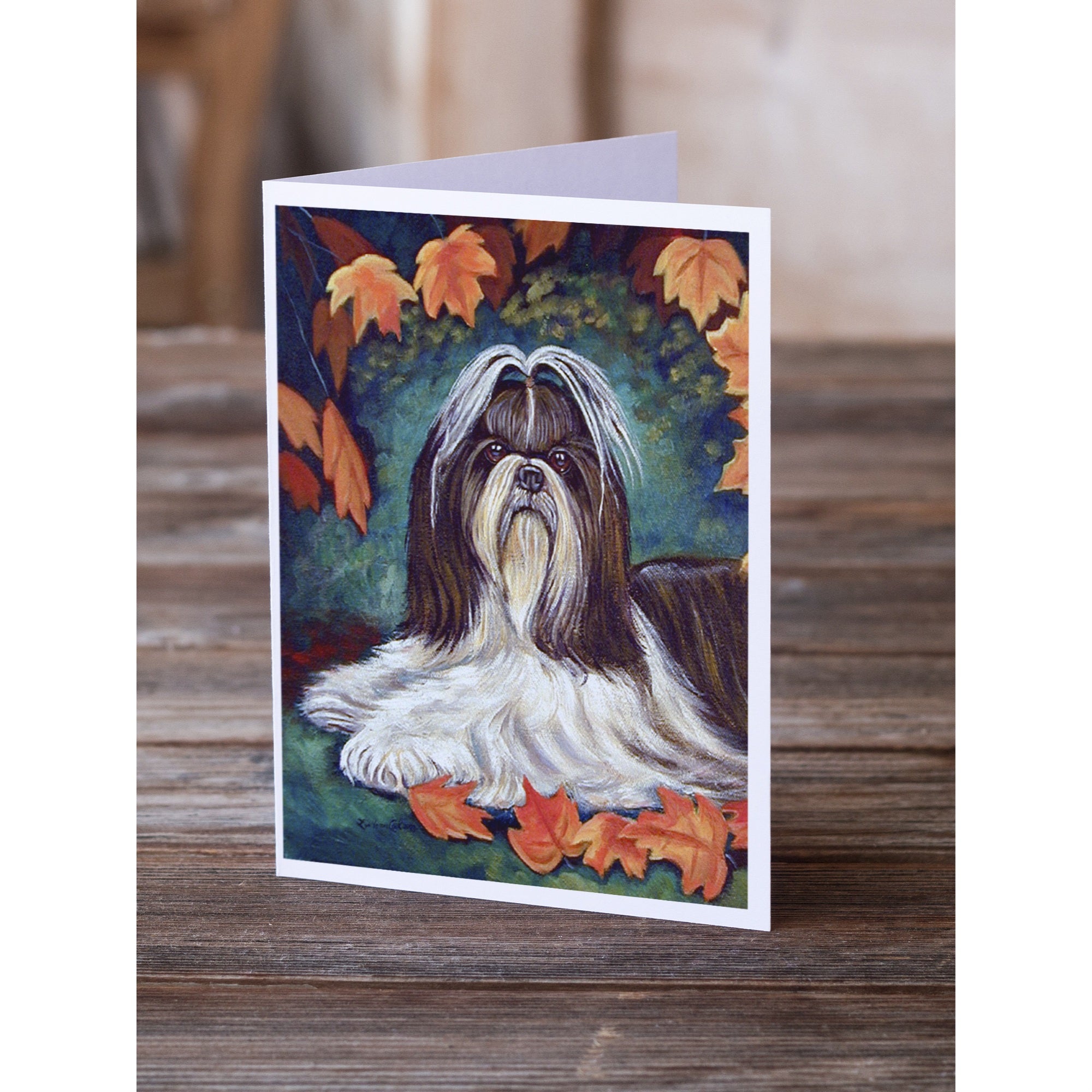 Autumn Leaves Shih Tzu Greeting Cards And Envelopes Pack Of 8