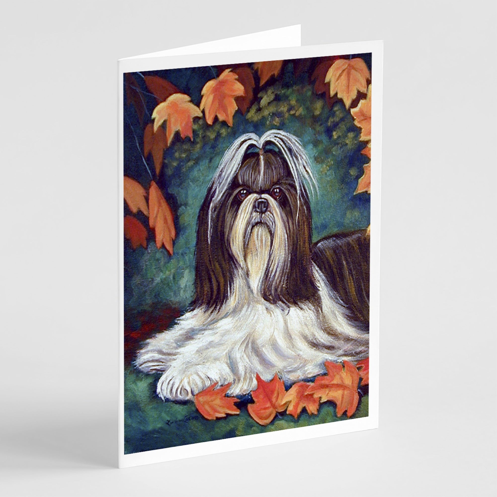 Autumn Leaves Shih Tzu Greeting Cards And Envelopes Pack Of 8