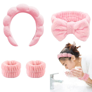 TLUXX 4-Piece Spa Headband & Wristband Set, Reusable Makeup & Skincare Accessories for Face Washing, Preventing Liquid Overflow 