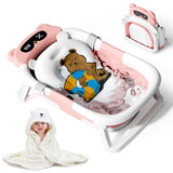 Kerbwry Collapsible Baby Bathtub for Newborn to Toddler (0-18 M) - Portable Baby Tub with Thermometer, Newborn Bathtub with Soft