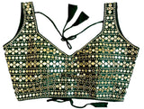 Vihu Fashion Womens Readymade Sweetheart Neck Sleeveless Mirror Saree Blouse.(Paper Foil Bottle Green_38)