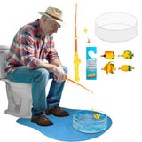 Novelty Place Potty Fisher Toilet Fishing Game Set - Fishing Rod with Hook Line & Sinker, Water Tank, Blue Cotton Mat & Door Sig