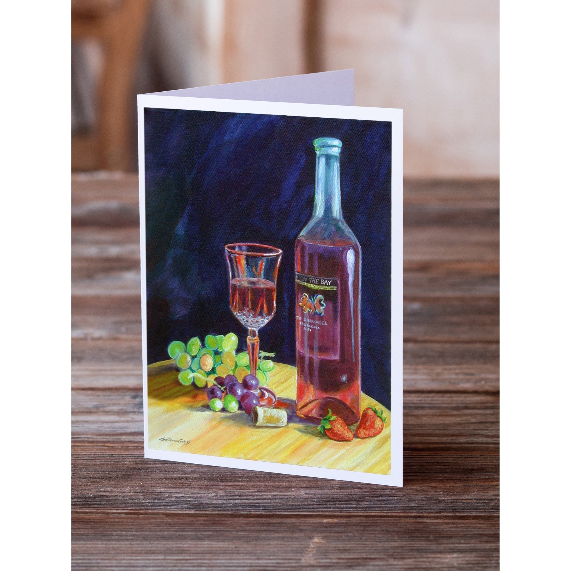 Red Wine Bottle And Glass Greeting Cards And Envelopes Pack Of 8