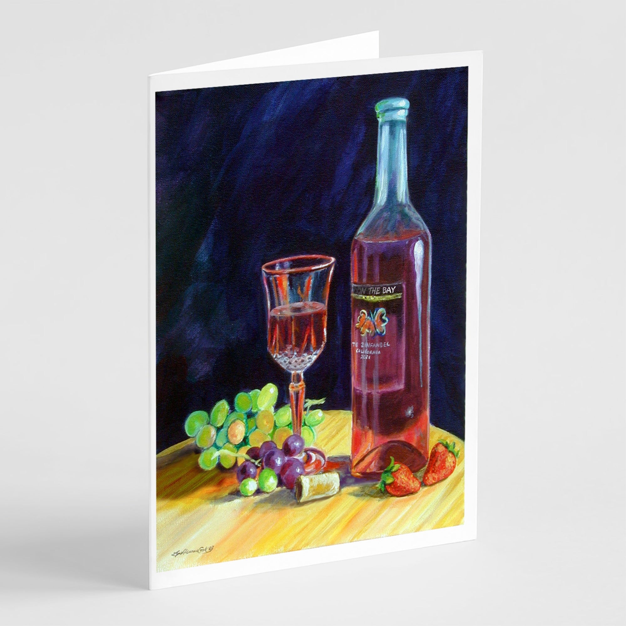 Red Wine Bottle And Glass Greeting Cards And Envelopes Pack Of 8