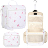 Eccliy Travel Toiletry Bag for Women Pink Bow Quilted Makeup Bag with 19 Compartments and Hook 11 x 7.75 x 3.3 Inches Toiletry O